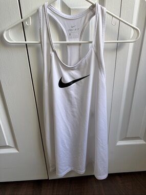 Nike White Racerback Dri-FIT Tank with Black Swoosh